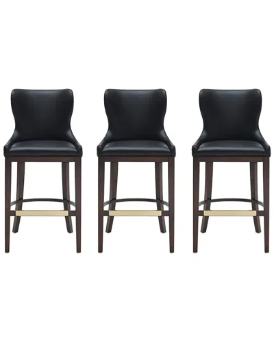 Manhattan Comfort Set Of 3 Blair Leatherette Barstools With Beech Wood Legs