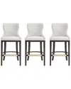 Manhattan Comfort Set Of 3 Blair Leatherette Barstools With Beech Wood Legs In White
