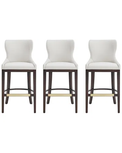 Manhattan Comfort Set Of 3 Blair Leatherette Barstools With Beech Wood Legs In White