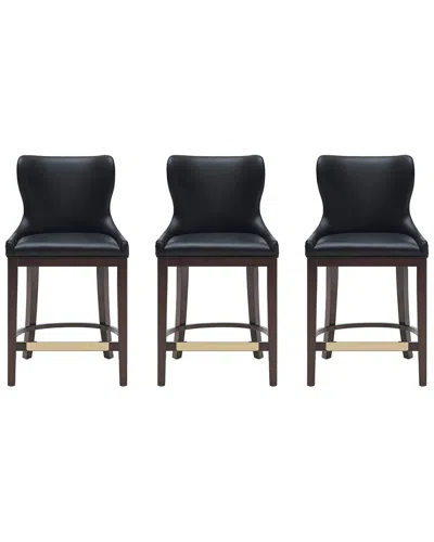 Manhattan Comfort Set Of 3 Blair Leatherette Counter Stools With Beech Wood  Legs In Black