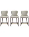Manhattan Comfort Set Of 3 Blair Leatherette Counter Stools With Beech Wood  Legs In Neutral