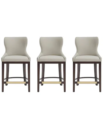 Manhattan Comfort Set Of 3 Blair Leatherette Counter Stools With Beech Wood  Legs In Neutral