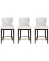 Manhattan Comfort Set Of 3 Blair Leatherette Barstools With Beech Wood Legs In White