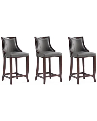 Manhattan Comfort Set Of 3 Emperor Barstools In Gray