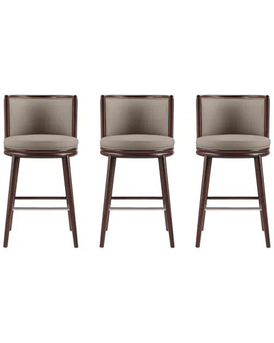 Manhattan Comfort Set Of 3 Evalyn Leatherette Barstools With Beech Wood Legs In Brown