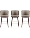 Manhattan Comfort Set Of 3 Evalyn Leatherette Barstools With Beech Wood Legs In Gray