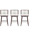 Manhattan Comfort Set Of 3 Evalyn Leatherette Barstools With Beech Wood Legs In White
