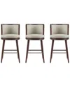 Manhattan Comfort Set Of 3 Evalyn Leatherette Barstools With Beech Wood Legs In Brown