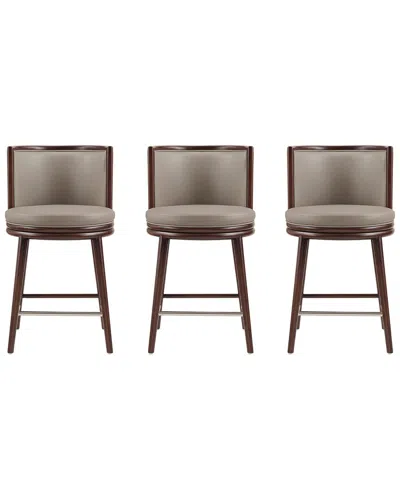 Manhattan Comfort Set Of 3 Evalyn Leatherette Counter Stools With Beech Wood  Legs In Brown