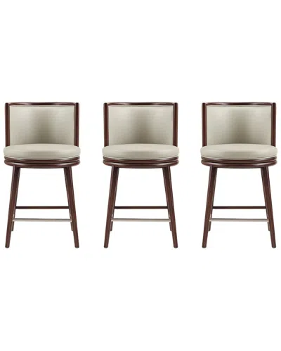 Manhattan Comfort Set Of 3 Evalyn Leatherette Counter Stools With Beech Wood  Legs In Brown