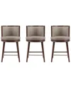 Manhattan Comfort Set Of 3 Evalyn Leatherette Counter Stools With Beech Wood  Legs In Brown