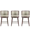 Manhattan Comfort Set Of 3 Evalyn Leatherette Counter Stools With Beech Wood  Legs In Gray