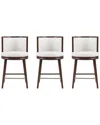 Manhattan Comfort Set Of 3 Evalyn Leatherette Barstools With Beech Wood Legs In White