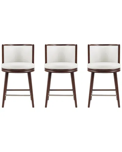 MANHATTAN COMFORT MANHATTAN COMFORT SET OF 3 EVALYN LEATHERETTE COUNTER STOOLS WITH BEECH WOOD  LEGS