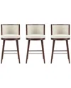 Manhattan Comfort Set Of 3 Evalyn Textured Chenille Barstools With Beech Wood  Legs In White
