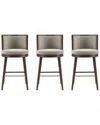 Manhattan Comfort Set Of 3 Evalyn Textured Chenille Barstools With Beech Wood  Legs In Gray