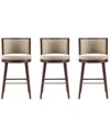 Manhattan Comfort Set Of 3 Evalyn Textured Chenille Barstools With Beech Wood  Legs In Neutral