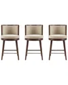 Manhattan Comfort Set Of 3 Evalyn Textured Chenille Counter Stools With Beech  Wood Legs In Brown