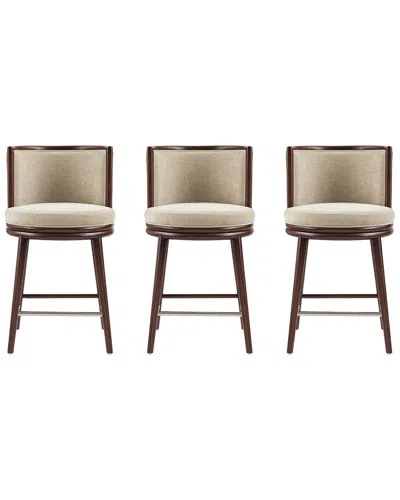 Manhattan Comfort Set Of 3 Evalyn Textured Chenille Counter Stools With Beech  Wood Legs In Brown