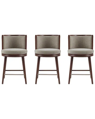 Manhattan Comfort Set Of 3 Evalyn Textured Chenille Counter Stools With Beech  Wood Legs In Brown