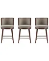 Manhattan Comfort Set Of 3 Evalyn Textured Chenille Counter Stools With Beech  Wood Legs In Gray