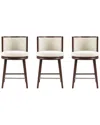Manhattan Comfort Set Of 3 Evalyn Textured Chenille Barstools With Beech Wood  Legs In White