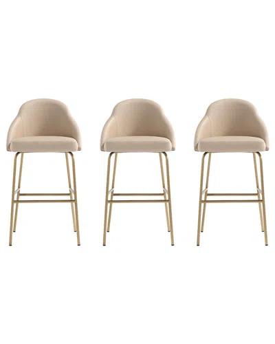 Manhattan Comfort Set Of 3 Gracie Modern Leatherette Barstools With Steel Legs In Brown