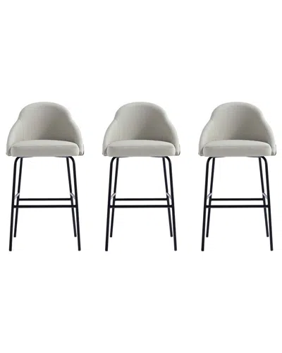 Manhattan Comfort Set Of 3 Gracie Modern Leatherette Barstools With Steel Legs In Gray