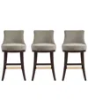 Manhattan Comfort Set Of 3 Lucia Chenille Counter Stools With Beech Wood Legs In Gray
