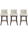 Manhattan Comfort Set Of 3 Lucia Chenille Counter Stools With Beech Wood Legs In White