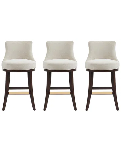 MANHATTAN COMFORT MANHATTAN COMFORT SET OF 3 LUCIA CHENILLE BARSTOOLS WITH BEECH WOOD LEGS