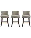 Manhattan Comfort Set Of 3 Lucia Chenille Counter Stools With Beech Wood Legs In Gray