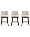 Manhattan Comfort Set Of 3 Lucia Chenille Counter Stools With Beech Wood Legs In Neutral