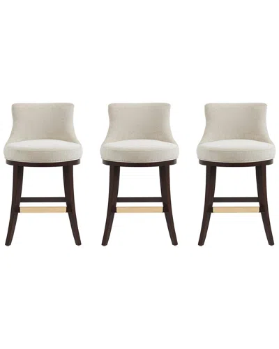 MANHATTAN COMFORT MANHATTAN COMFORT SET OF 3 LUCIA CHENILLE COUNTER STOOLS WITH BEECH WOOD LEGS