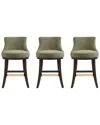 Manhattan Comfort Set Of 3 Lucia Chenille Counter Stools With Beech Wood Legs In Green
