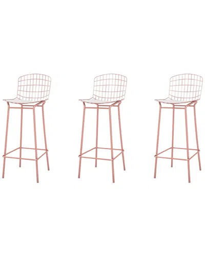 Manhattan Comfort Set Of 3 Madeline Barstools In Pink
