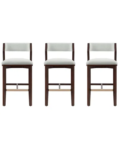 Manhattan Comfort Set Of 3 Patricia Velvet Barstools With Beech Wood Legs In White