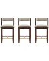 Manhattan Comfort Set Of 3 Patricia Velvet Counter Stools With Beech Wood Legs In Gray