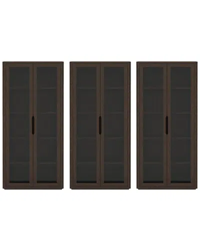 Manhattan Comfort Set Of 3 Rivington Modern Bookcase Cabinets (5-shelf) In Brown