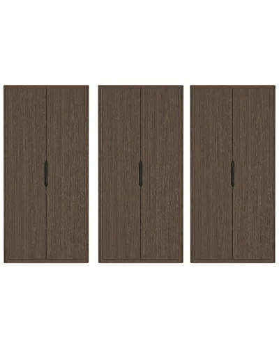 Manhattan Comfort Set Of 3 Rivington Modern Bookcase Cabinets (5-shelf) In Brown