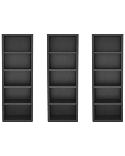 Manhattan Comfort Set Of 3 Rivington Modern Open Bookcases (5-shelf) In Black