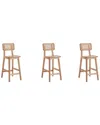 Manhattan Comfort Versailles Counter Stool In Nature Cane - Set Of 3
