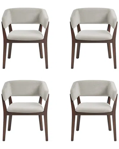 Manhattan Comfort Set Of 4 Blake Dining Armchairs With Beech Wood Legs In Brown