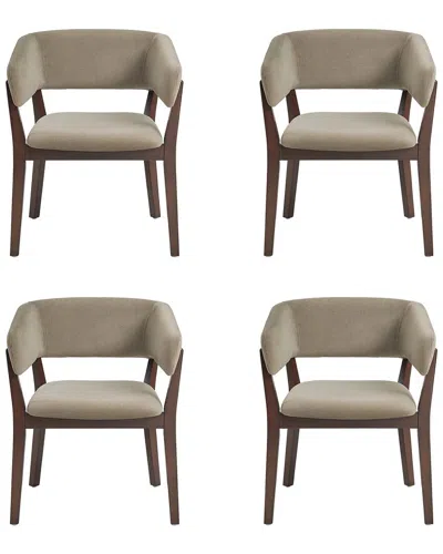 Manhattan Comfort Set Of 4 Blake Dining Armchairs With Beech Wood Legs In Brown