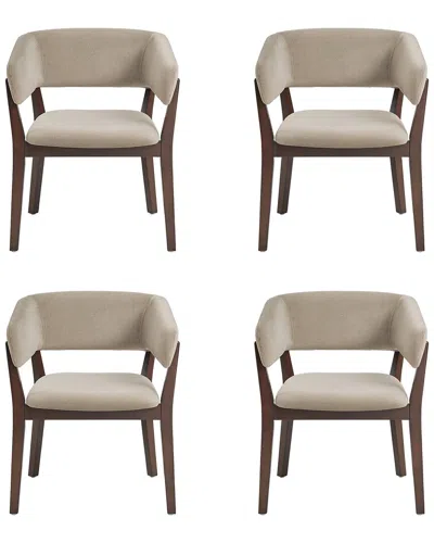 Manhattan Comfort Set Of 4 Blake Dining Armchairs With Beech Wood Legs In Neutral