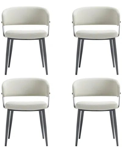 Manhattan Comfort Set Of 4 Luce Textured Leatherette Dining Chairs With Metal  Legs In White