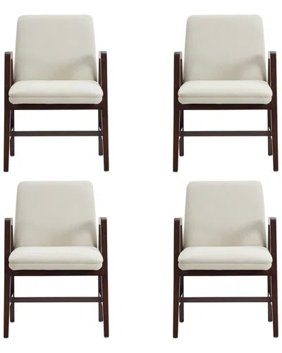Manhattan Comfort Set Of 4 Stella Velvet Dining Armchairs With Beech Wood Legs In White