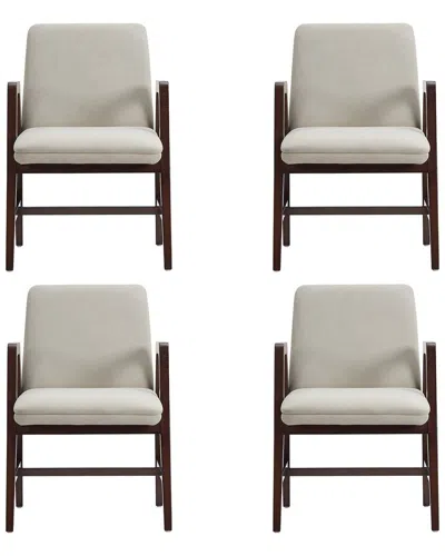 Manhattan Comfort Set Of 4 Stella Velvet Dining Armchairs With Beech Wood Legs In Neutral