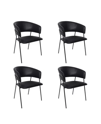 Manhattan Comfort Slate Faux Leather Upholstered Dining Armchairs, Set Of 4 In Black