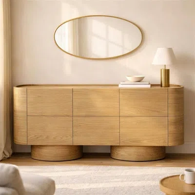 Manhattan Comfort Solis 72" Contemporary 3-door Solid Wood Sideboard In Natural